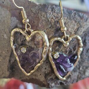 Purple Irregular Shaped Heart Earrings - NWOT